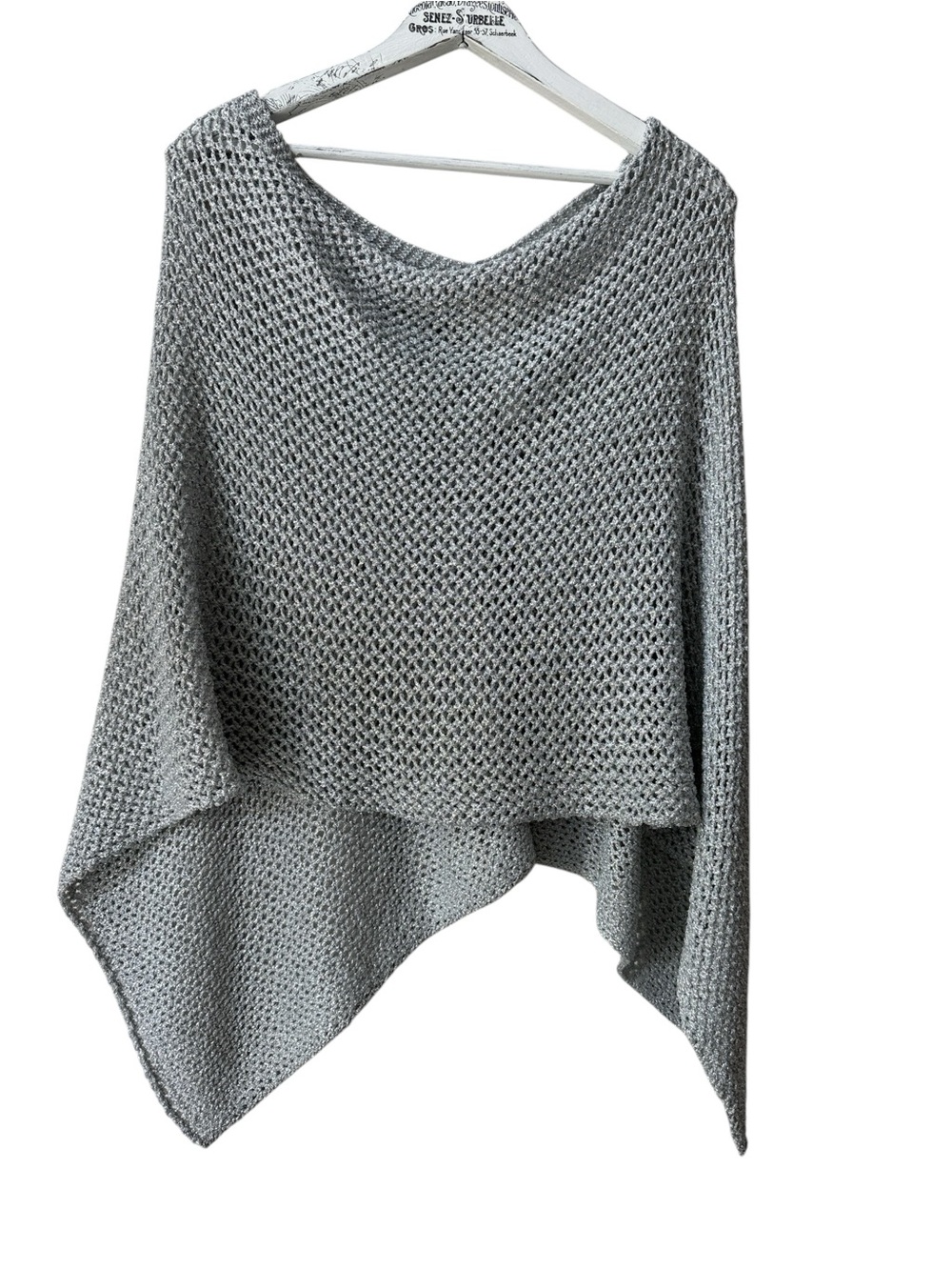 Chico’s Silver Metallic Open Knit Poncho OS - Picture 2 of 6